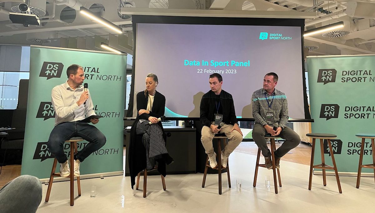 Part of a panel at the Digital Sport North meetup event in Leeds, February 2023 [photo credit: Sarah O'Neill]